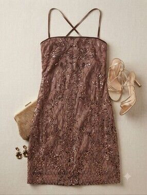 Midnight Doll Brown Sequin Mini Evening Dress
